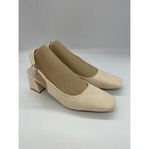 Cider Women's Beige Canvas Square Toe Block Heel Slingback Shoes Size EU40 US 9